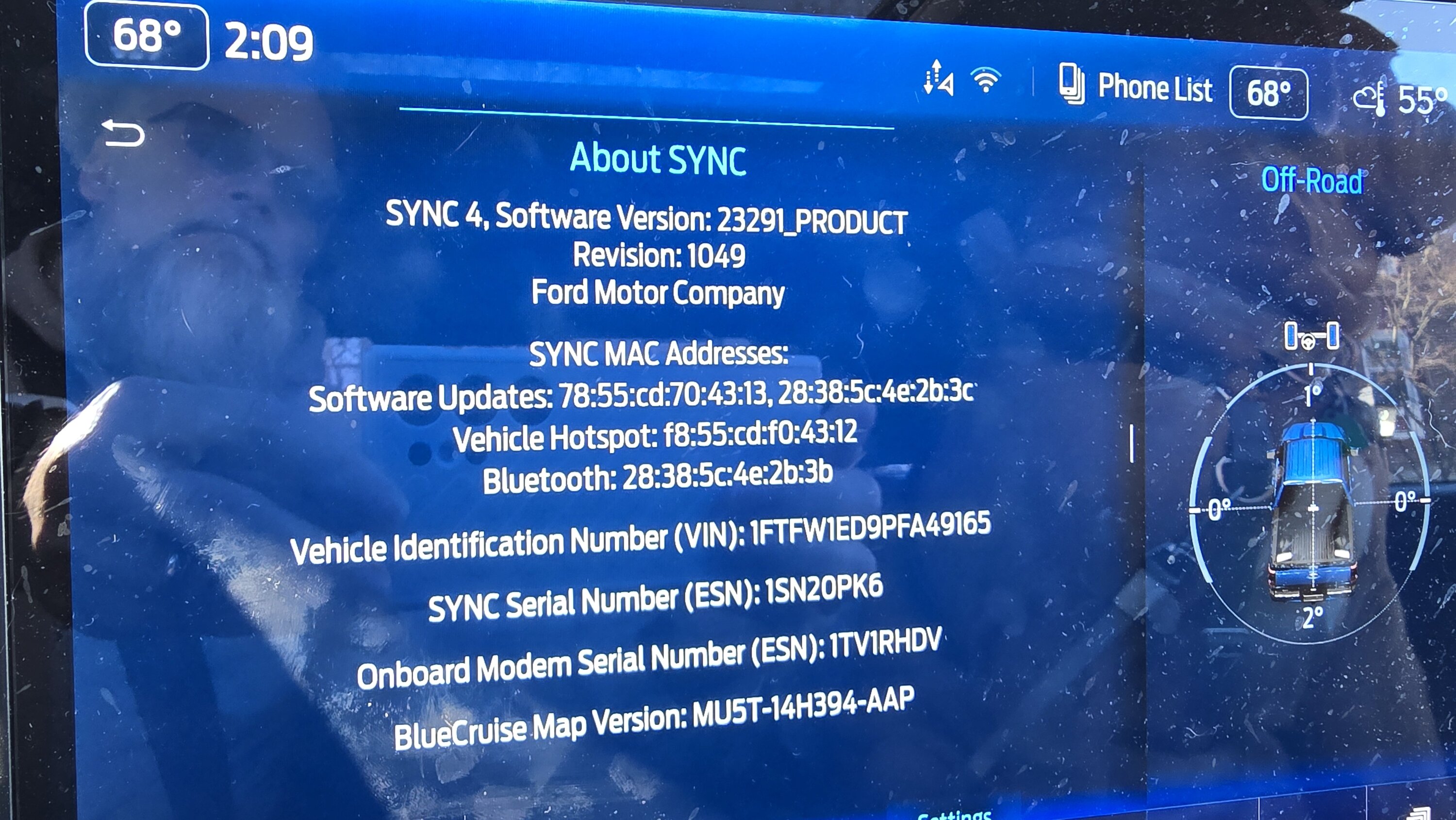 Ford F-150 MAC addresses are no longer displayed in About SYNC 20240201_140940